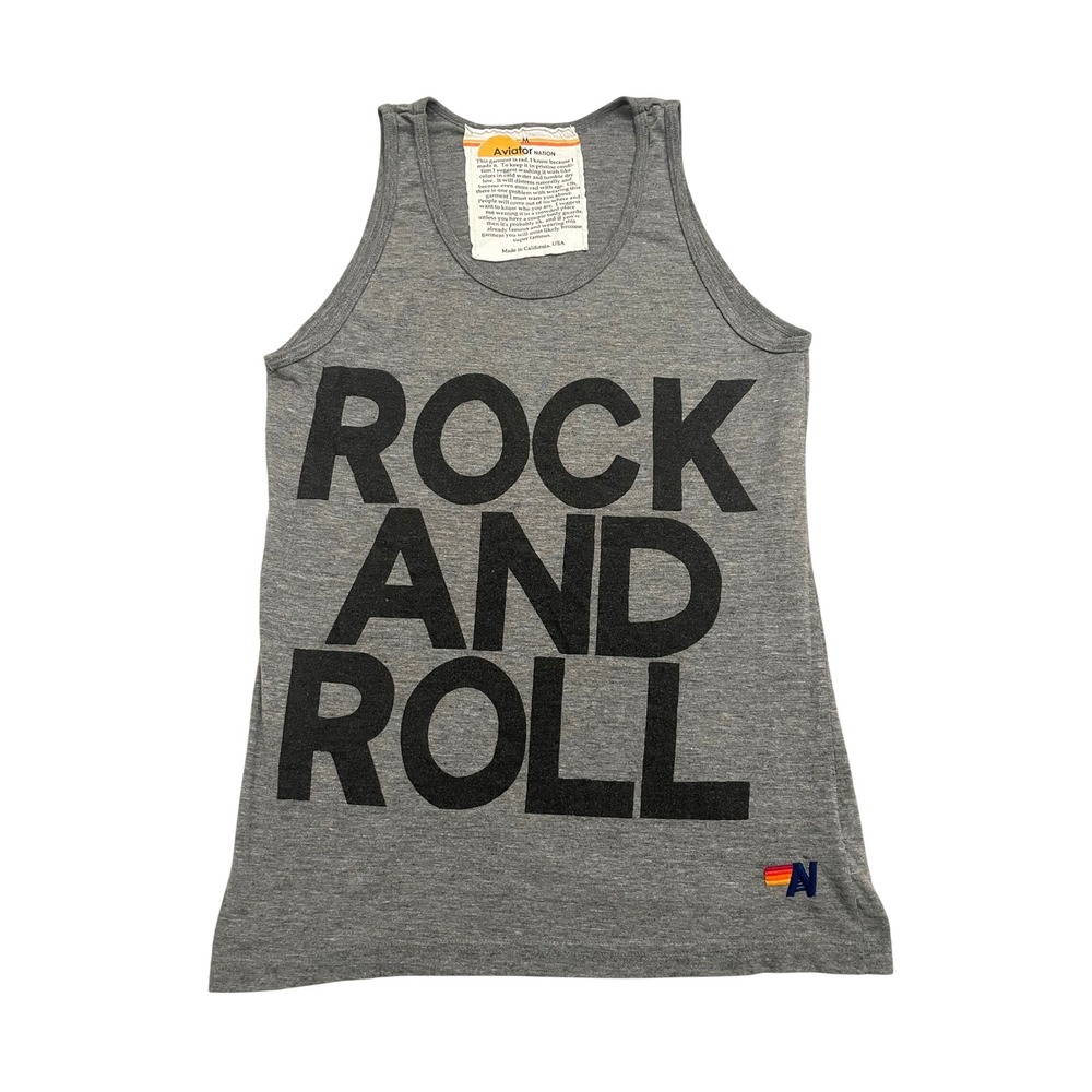 Aviator Nation Rock and Roll Tank Top Mens / Unisex M Heather Gray Made in‎ USA